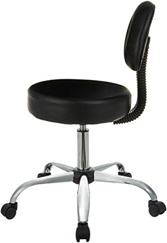 Amazon Basics Multi-Purpose Drafting Spa Bar Stool with Back Support, Upholstered, and Wheels, Black, 22.72"D x 22.72"W x 37.8"H