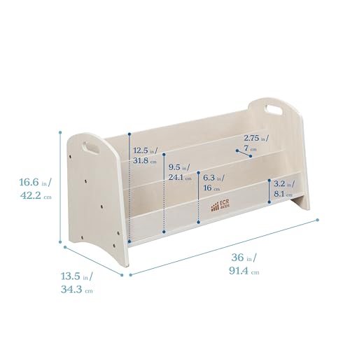 ECR4Kids 3-Shelf Floor Book Display with Handles, 36in, Childrens Furniture, White Wash