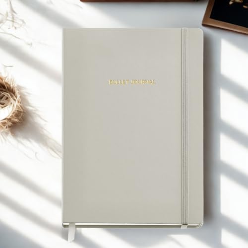 Miquelrius Bullet Journal Notebook - Hardback Faux Leather Cover with Elastic Closure, A5 Size 148 x 210 mm, 96 Sheets 100 g/m², Polka Dot Grid Interior