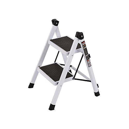 FLYIFE Step Stool Thicken Aluminum Alloy Folding Steps, Home 2 Step Ladder Kitchen Balcony Metal Stepladder Stool/White/40X48X58.5Cm