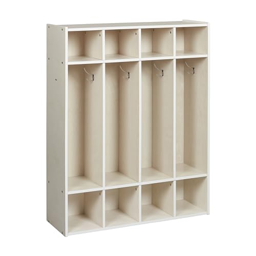 ECR4Kids Streamline 4-Section Coat Locker with Cubby Storage, Classroom Furniture, White Wash