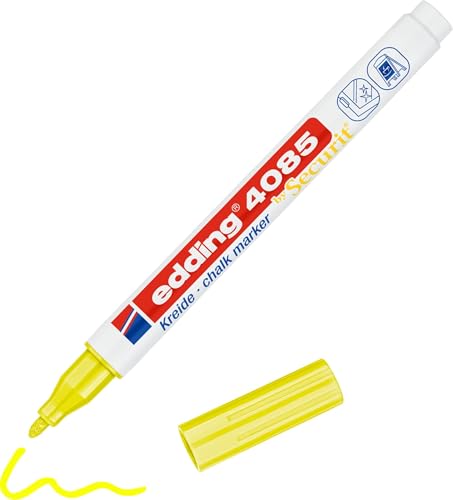 edding 4085 Chalk Marker - Neon-Yellow - 10 Chalk Pens - Round Tip 1-2 mm - Fine-Tipped Wet Wipe Pen for Chalkboards, Windows, Glass, Mirrors - Liquid Chalk Marker Pens for Opaque Coverage