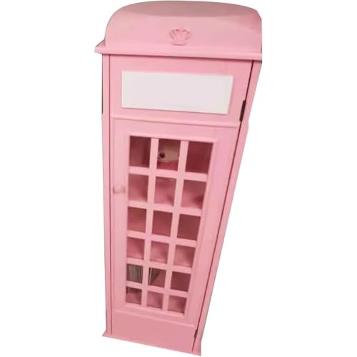 LJLYYDS Wooden Telephone Standing Bookshelf Vintage,5-Tier Floor Standing Telephone Booth Bookshelf with Acrylic Door,Living Room Storage Display Bookshelf,for bookstores, Living Rooms Pink
