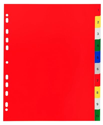 Exacompta - Ref 84E – Box of 20 Polypropylene Tabs with 10 Digitally Printed Indexes from 1 to 10 in Colour – Unabased Indexing – A4 Maxi Format – 24.5 x 29.7 cm