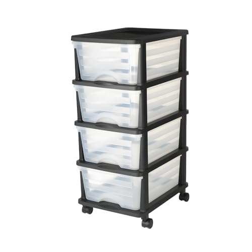 VEVOR Plastic Storage Drawers Cart, 4 Drawers Storage Organizer with Wheels, Rolling Closet Organization and Storage Dividers, Dresser Organizer Clear Bins for Office Supplies, Craft Rooms, Classrooms