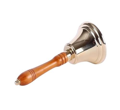 Hand Bell Extra Loud Solid Brass Call Bell， Solid Brass Hand Bell School Bell Call Bell with Wood Handle 3 inches(4 inches(10 * 24.5cm))