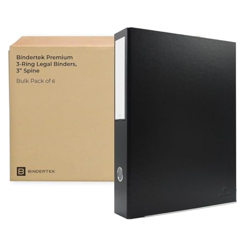 3-Ring Premium Legal Binder for 8.5" x 14" Paper, 6pk - Black, by Bindertek