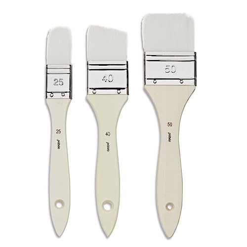 Pebeo Gesso Varnish Brush, White Synthetic Fiber, Pack of 3 (Flat 1.0, 2.0, 2.0 inches (50 mm), Angular 1.6 inches (40 mm), FSC Certified Shaft