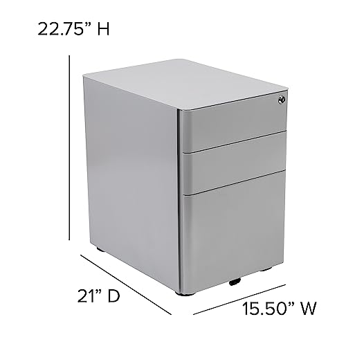 Flash Furniture Warner Modern 3-Drawer Mobile Locking Filing Cabinet with Anti-Tilt Mechanism and Hanging Drawer for Legal & Letter Files, Gray, Set of 1