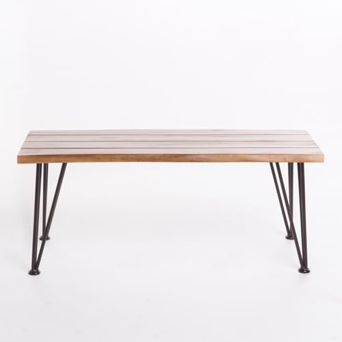 Hassyee Industrial Metal and Wood Chair Sets with Coffee Table for Indoor, Outdoor, Chic Armless Chair Sets/Table for Dining Room, Waiting Room, Kitchen, Office, Restaurant (Teak 4)