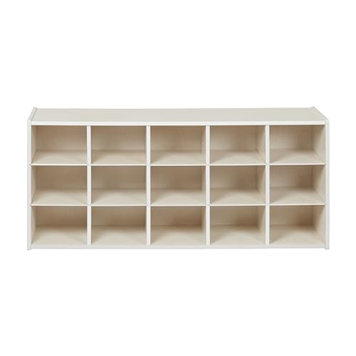 ECR4Kids Streamline 15 Cubby Tray Storage Cabinet, 3x5, Classroom Furniture, White Wash