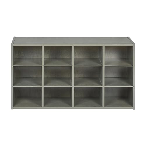 ECR4Kids Streamline 12 Cubby Tray Storage Cabinet, 3x4, Classroom Furniture, Grey Wash