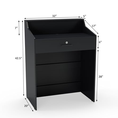 Small Reception Desk with Drawer, 32in Retail Counter, Checkout Stand