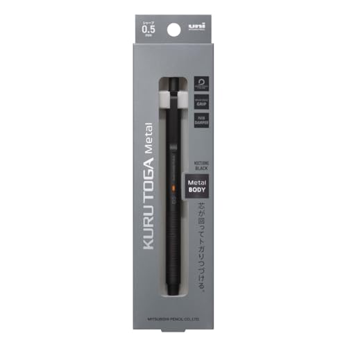 Uni Kuru Toga Metal Mechanical Pencil, Auto Lead Rotation, 0.5mm Fine Point, All-Metal Body, Nocturne Black, M5KH1P.24