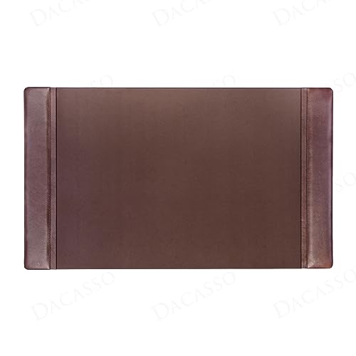 Dacasso 34” x 20” Chocolate Brown Luxury Leather Desk Pad with Side Rails - Executive Desk Surface Protector - Blotter for Writing