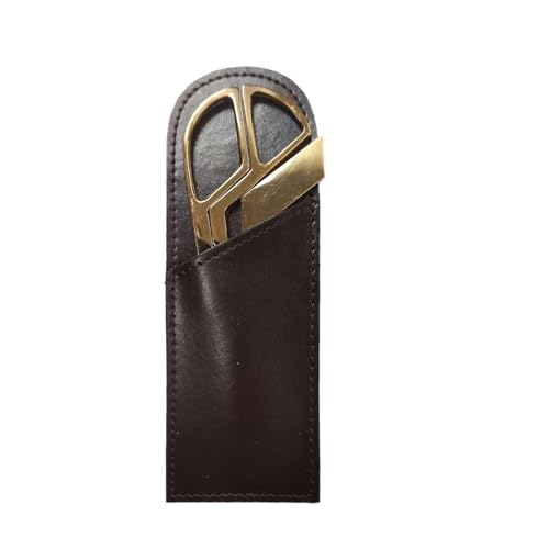 DACASSO Brown Bonded Leather Mini Library Set- Made in Italy - Luxury Executive Decor and Office Essential - Sturdy Leather Sleeve with Gold-Plated Polished Letter Opener and Pair of Scissors.