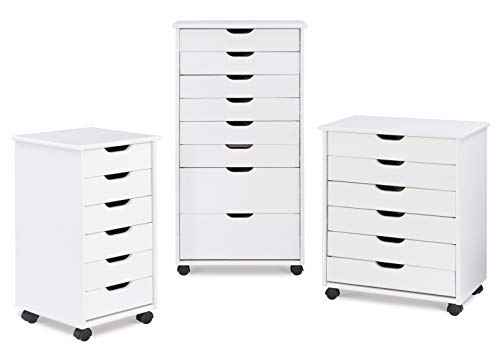Linon Home Decor Products Corinne Eight Drawer Storage, White Wash Rolling Cart