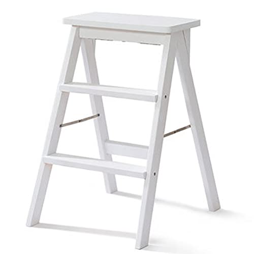 LumaGrove Folding Step Stool Step Stools Folding Stool for Adult/Seniors, Portable Wooden Step Ladder for Kitchen/b(White)