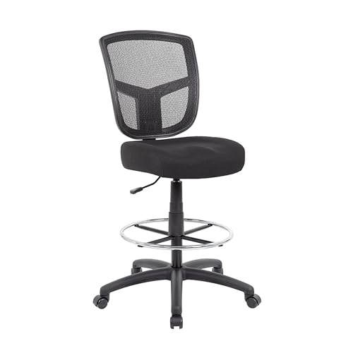 Benzara MEA Drafting Stool Chair, Adjustable Height, Black Mesh, Chrome Footring