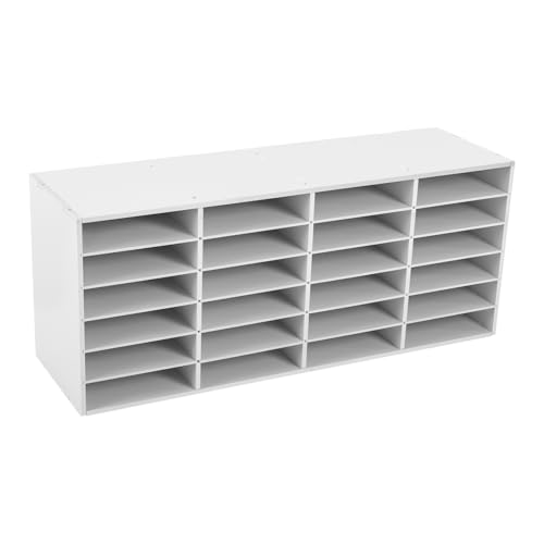 24 Compartments Paper and Mail Organizer, Literature Organizers with Adjustable Shelves, Office and Classroom Mailbox, Desktop File Sorter for Home, Office, School (White)