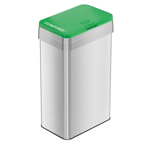18 Gallon Open Top Commercial Compost Bin with Dual AbsorbX Odor Filters, 68 Liter Rectangular Stainless Steel Trashcan for Restaurant, Restroom, Kitchen, Store, Office, Breakroom, Business, Home