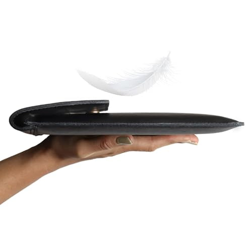 DAREhue Genuine Leather Laptop Sleeve 13-14 Inch, Padded Full Grain Leather Case with Built-in Stand - Black, Compatible with MacBook Air, MacBook Pro, Dell, HP, Lenovo