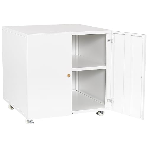 AnoYishev Locking File Cabinet with Wheels, Metal Storage Cabinet with Adjustable Shelves, 360° Lockable Casters for Home Office, Modern Design, Steel Construction, Waterproof & Durable (White)