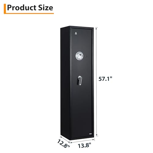 5-6 Gun Safes, Long Gun Safe Cabinet for Rifles and Pistols, Security Storage Cabinets with Fingerprint/Digital Keypad/Removable Shelf, Alarm System, Thickened Door Bolts, 15.3 x 16.1 x 61.8", Black