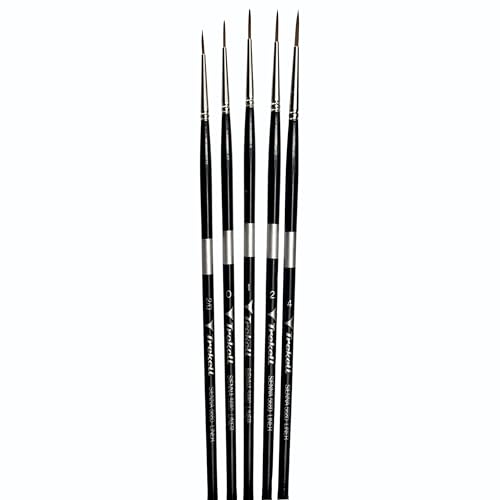 Trekell Sienna Synthetic Red Sable Long Handle Artist Brushes for Oil, Watercolor and Acrylic Painting Liner - 5680 Series / 2/0-4