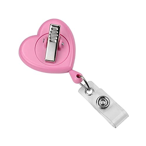 Bulk 100 Pack - Heart Shaped Retractable Badge Reel with Rotating Swivel Spring Clip - Cute Heavy Duty Name Tag Reels for Nurses, Pediatrics, Teachers, EKG and More by Specialist ID (Pink)
