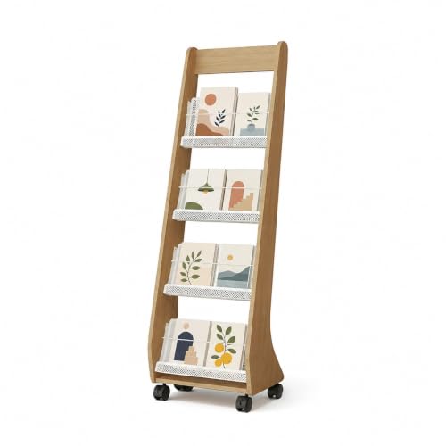 Quvex 4-Tier Magazine Rack with Wheels, 57.8" Tall Curved Display Stand