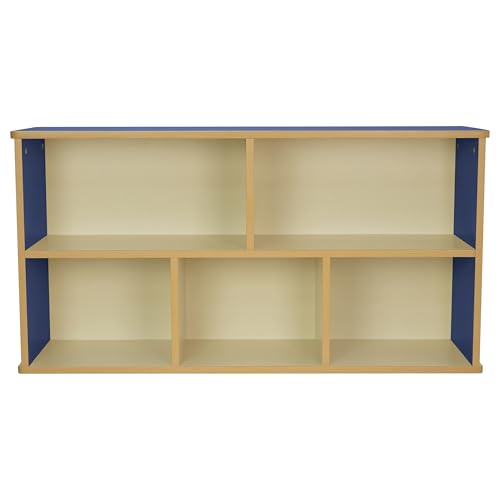 FDP Laminate 5-Compartment Storage Cabinet 24 inch Height Organize Books, Toys, Games, Art Supplies, Durable, Sturdy Furniture for Home, Daycare, Preschool, Classroom - Almond/Blue, 13886-ALBL