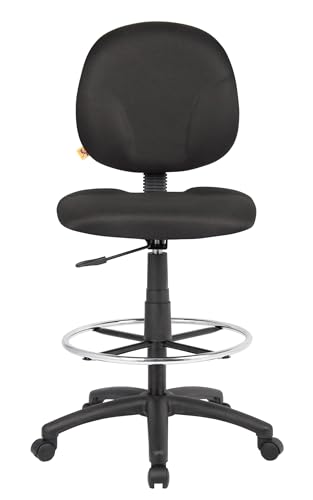 Scranton & Co Adjustable Fabric Drafting Stool, 26.5-31.5 in Seat Height, Black Finish, Contoured Back and Extra Large Cushion Seat, Pneumatic Height Adjustment, Office or Studio Seating