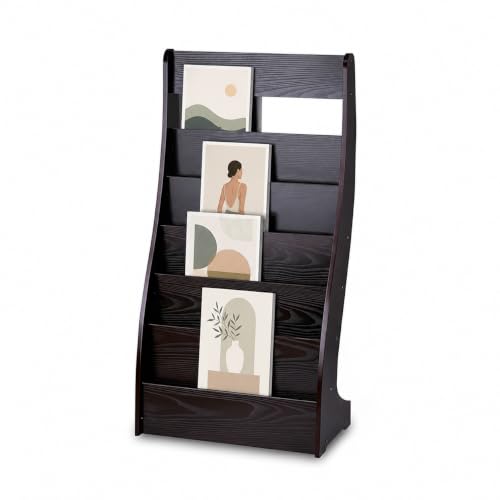 Quvex 5-Tier Magazine Rack with Wheels, 37.4" Tall Curved Display Stand