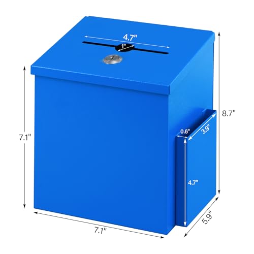 xydled Metal Ballot, Donation & Suggestion Box with Key Lock, Blue
