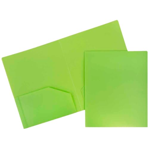 JAM Paper Heavy Duty Plastic Two Pocket Presentation Folders - Lime Green - 108/pack