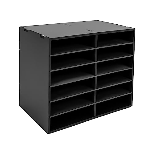 MhdunueSK Mail Sorter Desktop, Black Mailbox for Classroom, 12 Compartments Literature Organizer, Desktop File Sorter, Paper Organizer for Home School Office (12 Slots Black)