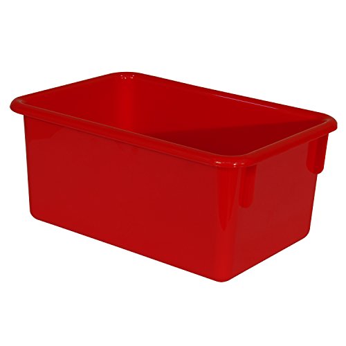 Wood Designs Cubby Storage Bin, Heavy Duty Plastic Containers for Kids Red Cubby Tray Set of 12
