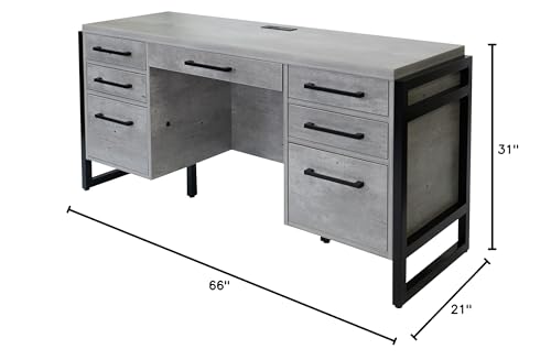 Modern Wood Laminate Office Desk, Office Table, Credenza with Drawers, Fully Assembled, Concrete Gray