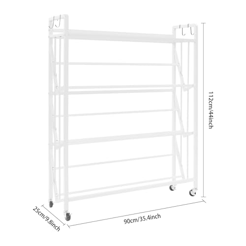 Silencear 4-Tier Book Cart, Rolling Bookshelf with Lockable Wheels, Mobile Book Storage Rack for Home Office Living Room Classroom, 35.4 * 9.8 * 44in (White)