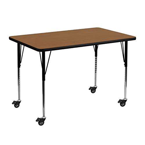 EMMA + OLIVER Oak Mobile 48x30 Adjustable Height Activity Table