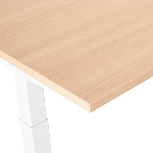 Poppin Series L Adjustable Height Single Desk, Natural Oak, 47", Modern Sit and Stand Solution with White Electric Legs Adjusting Height 25" to 50,5", LED Display with Four Memory Buttons
