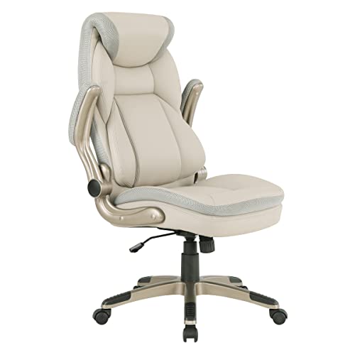 Office Star ECH Series Executive Bonded Leather Office Chair with Lumbar Support and Padded Height Adjustable Arms, Taupe with Cocoa Coated Nylon Base
