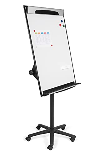 Bi-Office Design Mobile Magnetic Flipchart Easel - 700 x 1000 mm (Euro Size), Lacquered Steel Surface, Aluminium and Black Plastic Frame