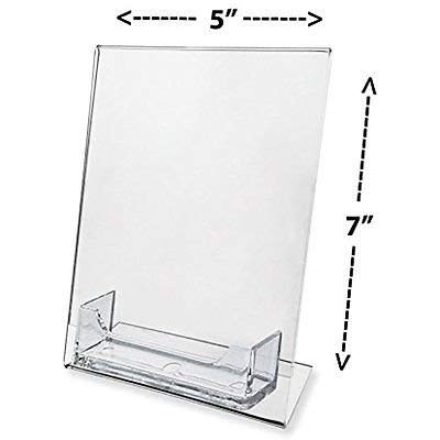 24 Pack 5"x7" Sign Holder Slant Back Display with Business Card Holder Clear Acrylic AZM Displays