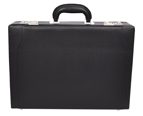 Classic Attache Case Leather Look Expandable Briefcase Document Bag Black Bulga, Black, Large