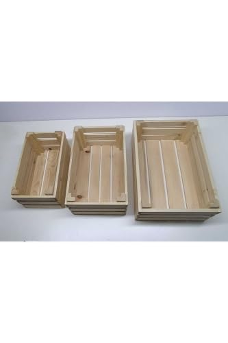 SODEF Wooden Crate Set of 3 Decorative Storage Boxes for Home Organization, Fruit, Vegetables, Crafts - Wood - Natural