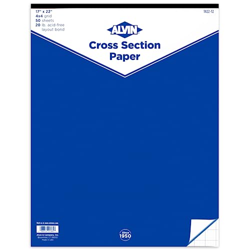 ALVIN Cross Section Graph Paper Pad 50 Sheets 17" x 22" Model 1422-12 Acid-Free blue grid paper for drafting 4 x 4 Inches Grid - 50 Sheet 17 x 22 Inches