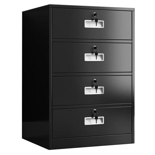 ntumLeap Sleek Black Metal Vertical File Cabinet with 4 Lockable Drawers-Space-Saving Under-Desk Storage Solution for Home Office,A4 Documents,Secure Nization,