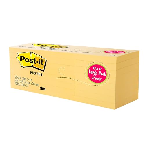 Post-it Notes, 3-inch x 3-inch, Canary Collection, 100 Sheet/Pad (654-2700-YW)